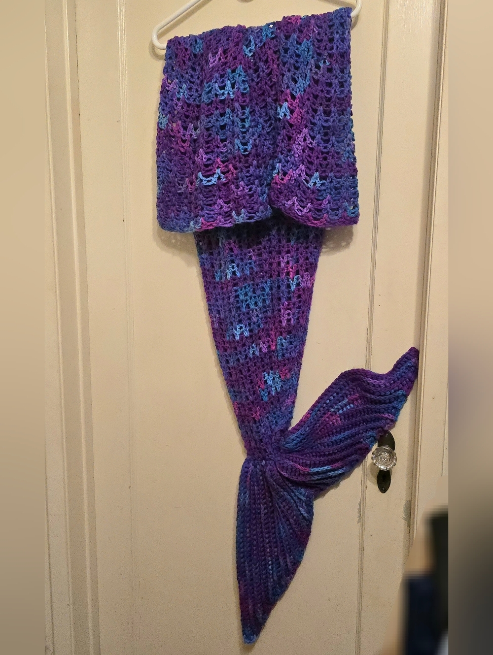 Handmade Mermaid Tail Blanket Sleeping Bag - Purple & Blue Knit Crochet